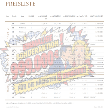 Preisliste Sonderaktion Seeleben